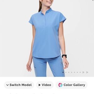 Women's Blue Short Sleeve Figs Scrub Top
